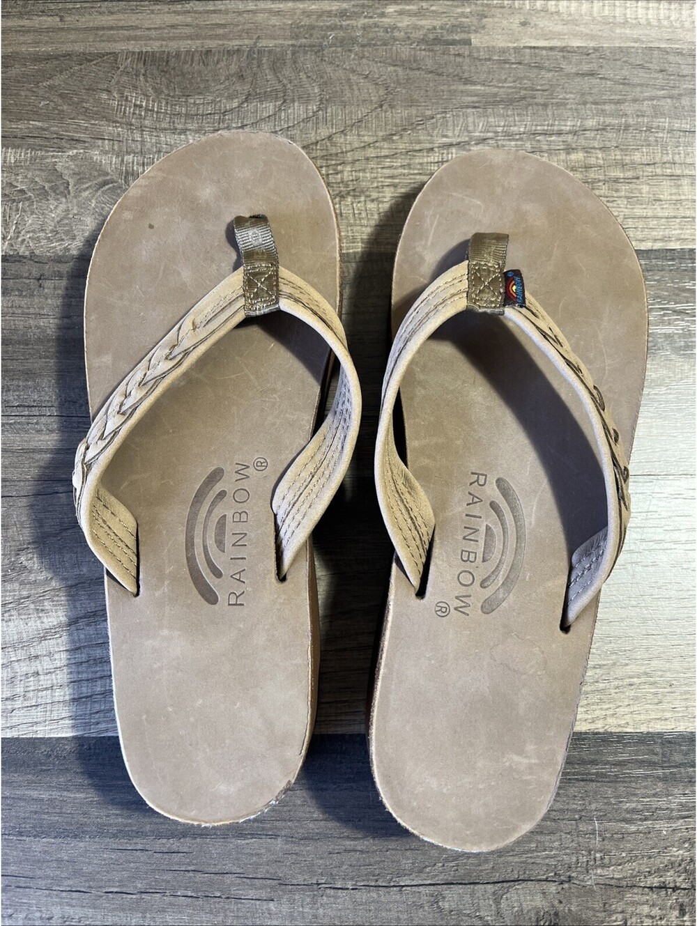 Rainbow Sandals Brown Leather Flip Flop Ladies 7 Great Condition 1.5” Heel